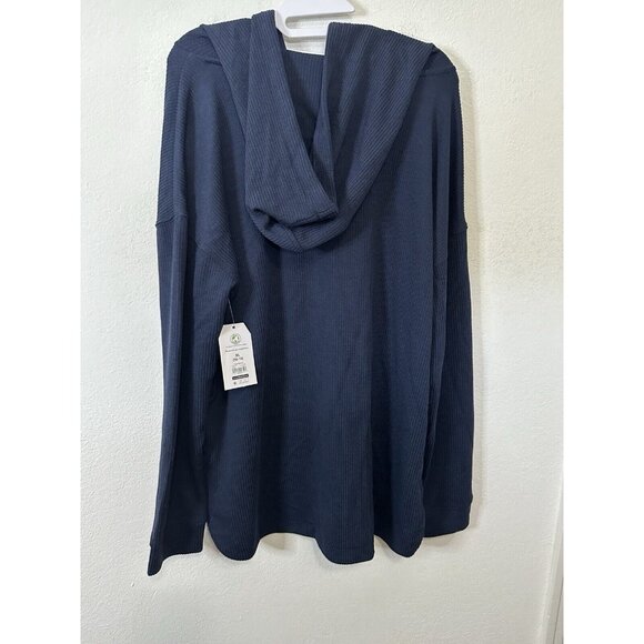 Time and Tru Blue Ribbed Pullover Tunic Hoodie Sweater Size XL - Picture 6 of 8